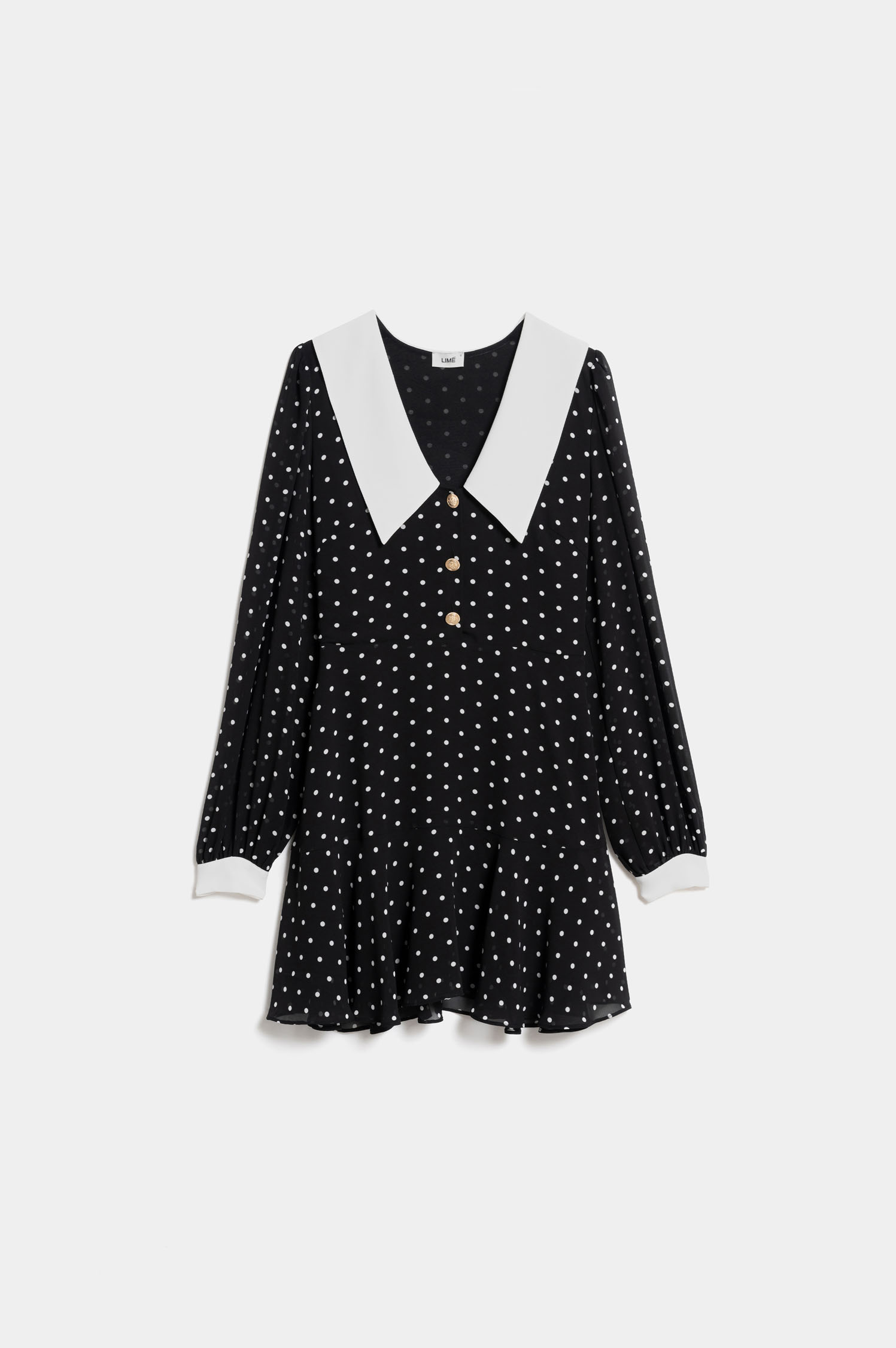 Платье мини в горошек с контрастным воротником черный / молочный цвет - LIME
